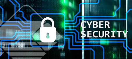 Graphic of cyber board with lock and the words Cyber Security